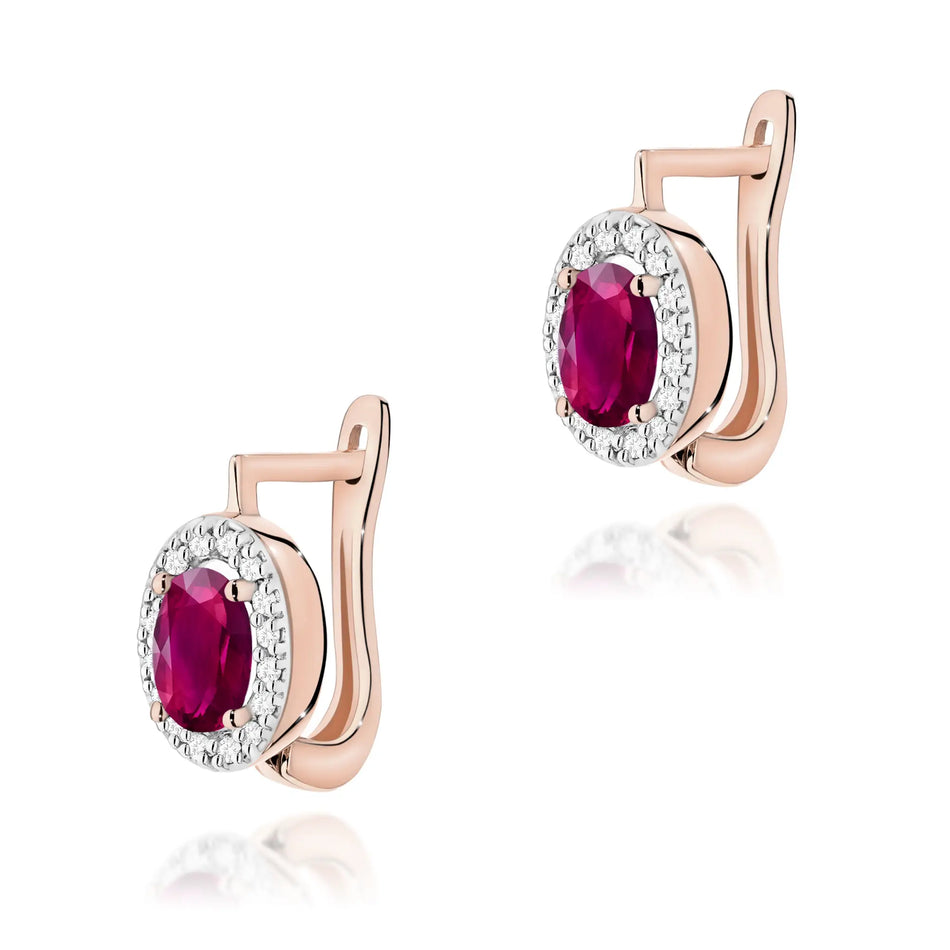 Gold Earrings with 0.50ct Rhodolites and 0.16ct Diamonds