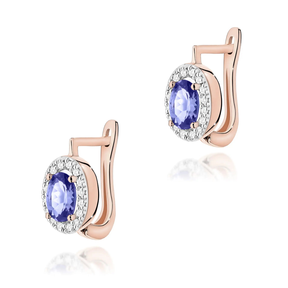 Gold Earrings with 0.40ct Tansanites and 0.16ct Diamonds