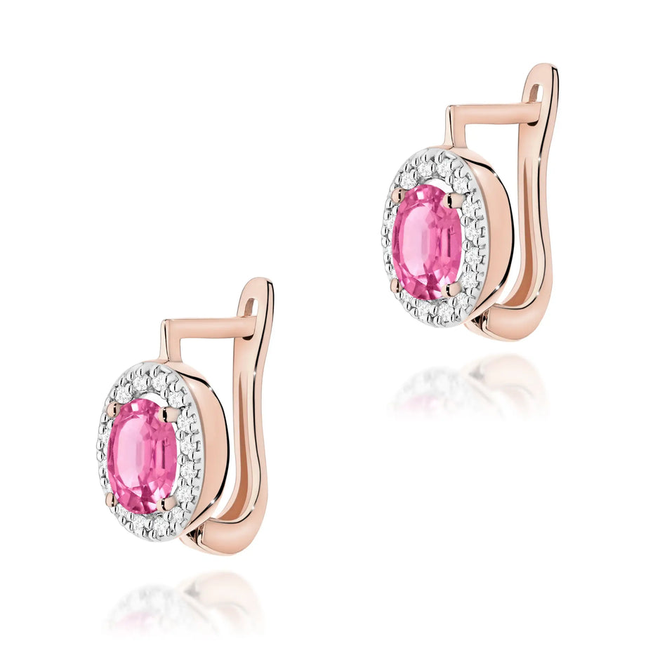 Gold Earrings with 0.50ct Pink topazes and 0.16ct Diamonds
