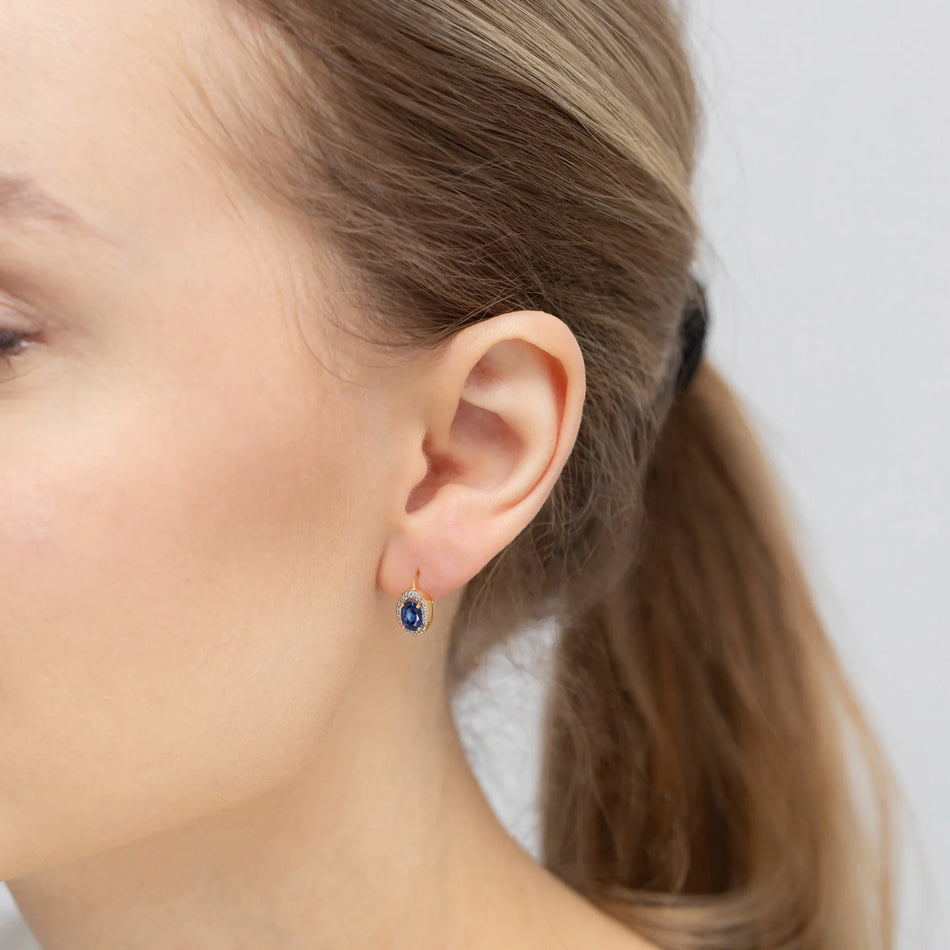 Zlaté náušnice so zafírmi 0,70 ct a diamantmi 0,16 ct