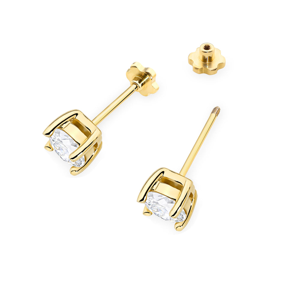 Gold Earrings with 2 x 1.00ct Diamonds