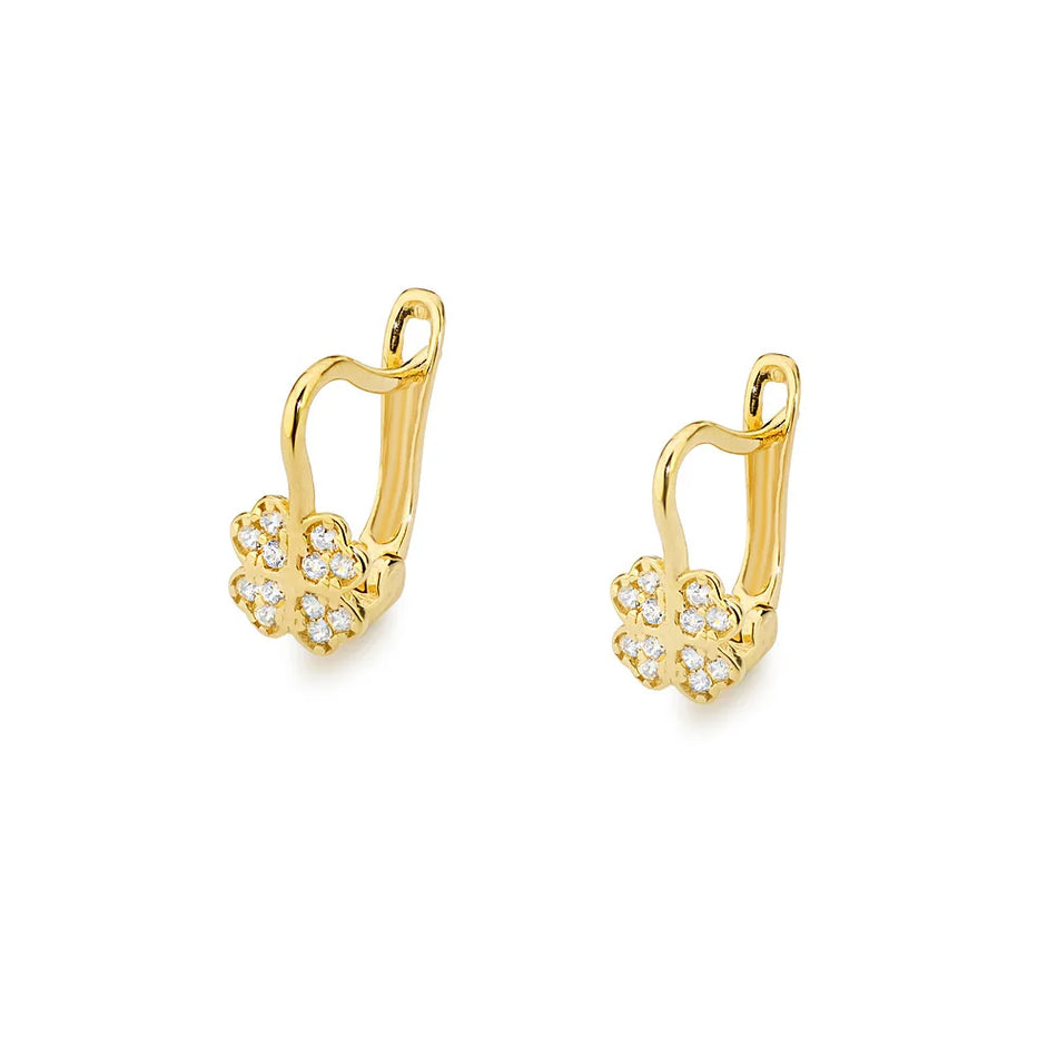 Children's Gold English Clasp Earrings with Zirconia Lucky