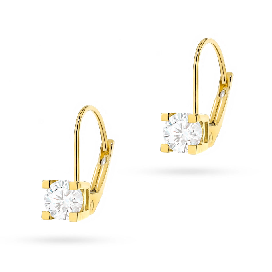 Gold English Clasp Earrings with Zirconia
