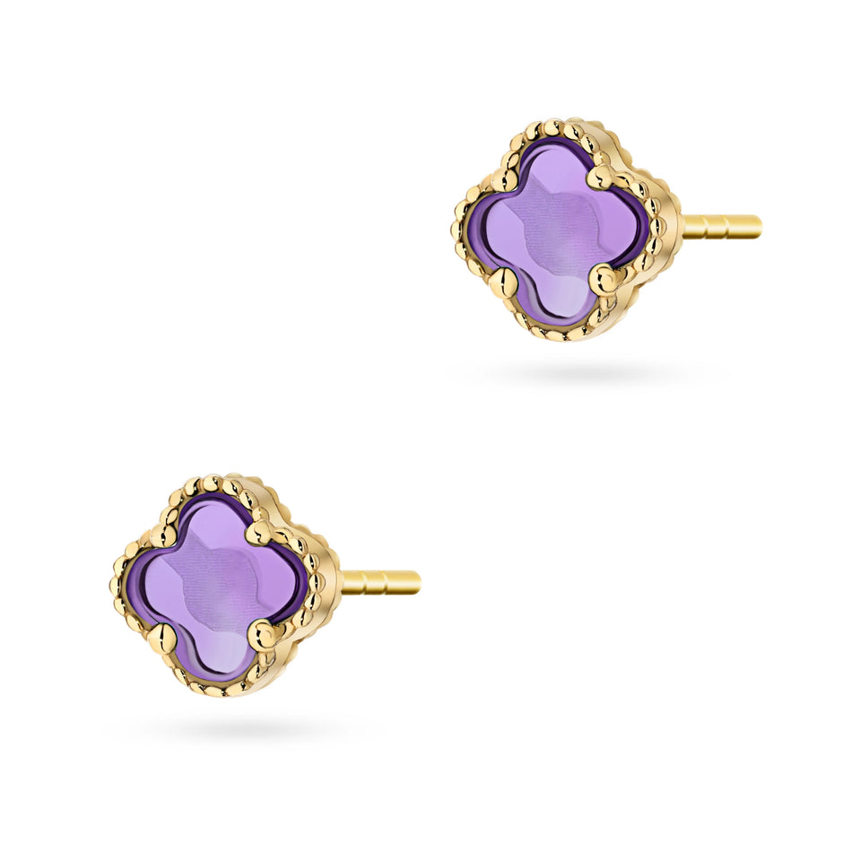 Gold Stud Earrings with Mother of Pearl Lucky