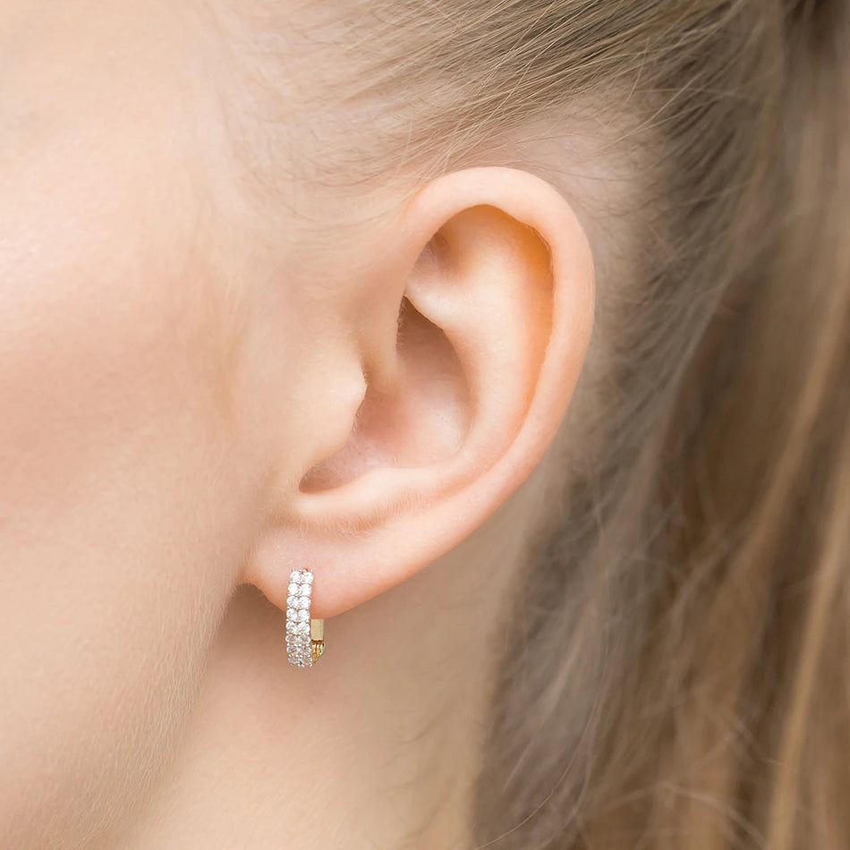 Gold English Clasp Earrings with Zirconia