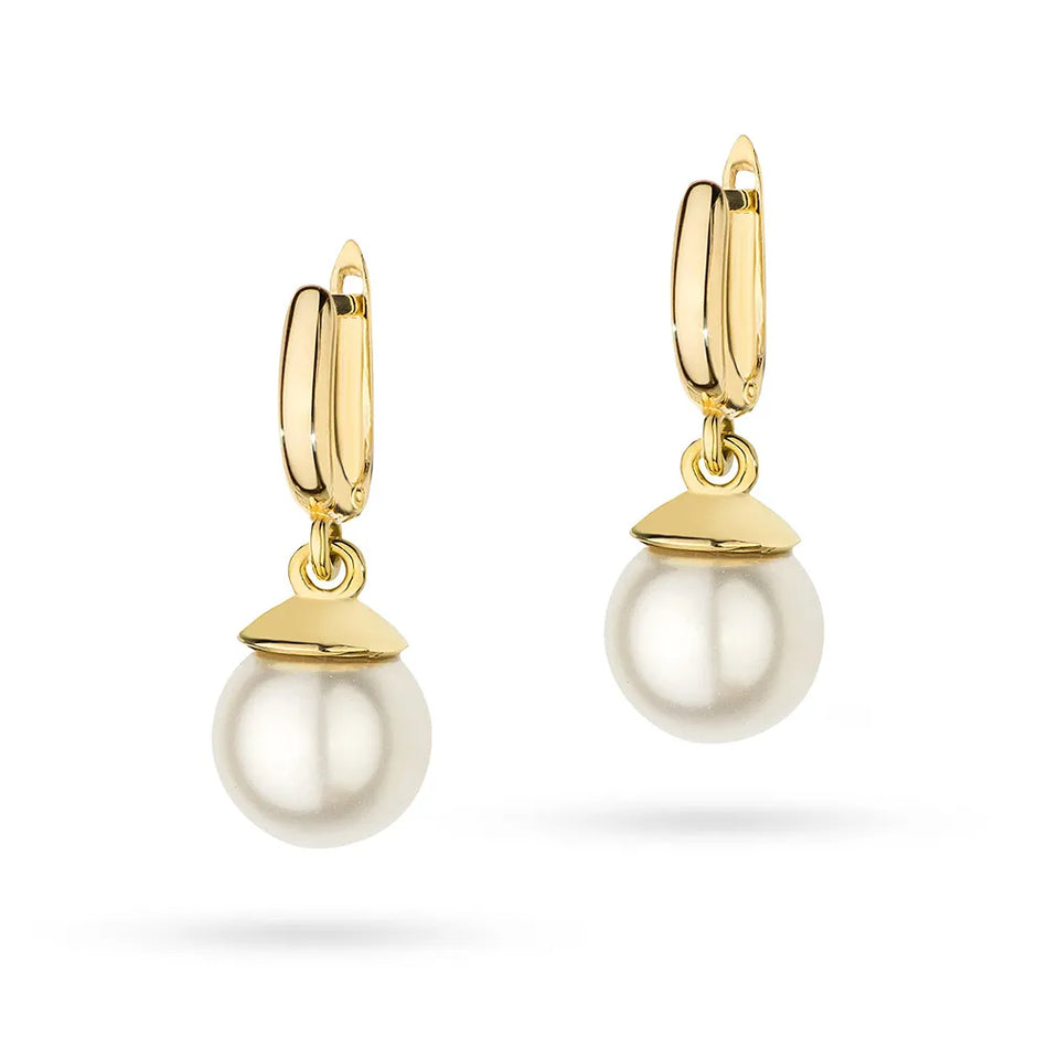 Gold English Clasp Earrings with Synthetic Pearl
