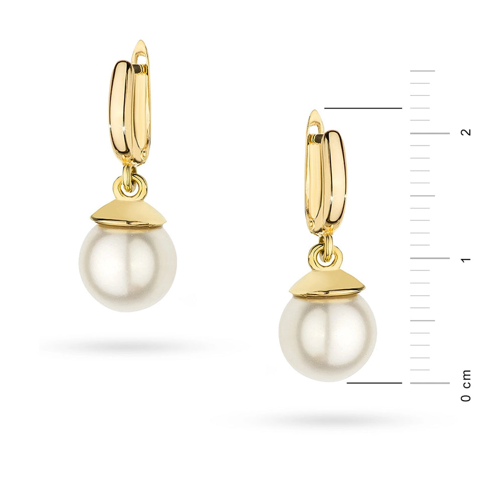 Gold English Clasp Earrings with Synthetic Pearl