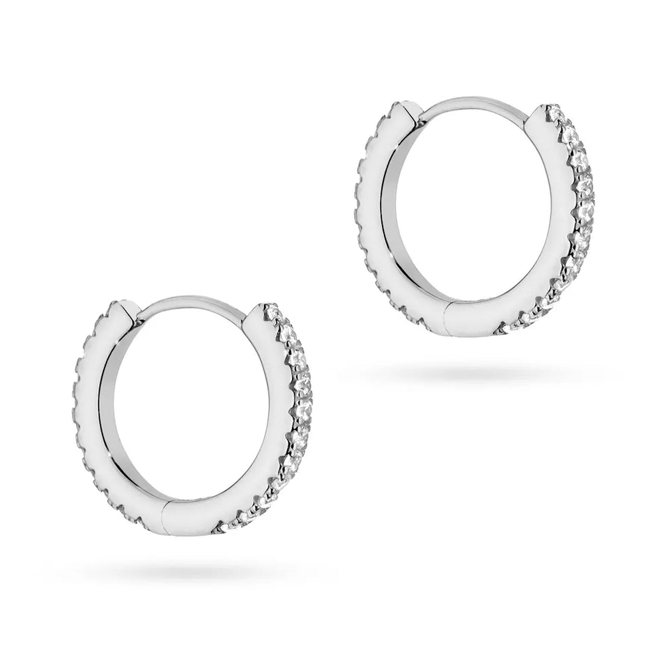 Strieborný Kruhové zásuvacie náušnice so zirkónmi