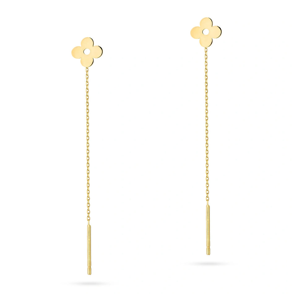 Flowers chain pull through gold earrings