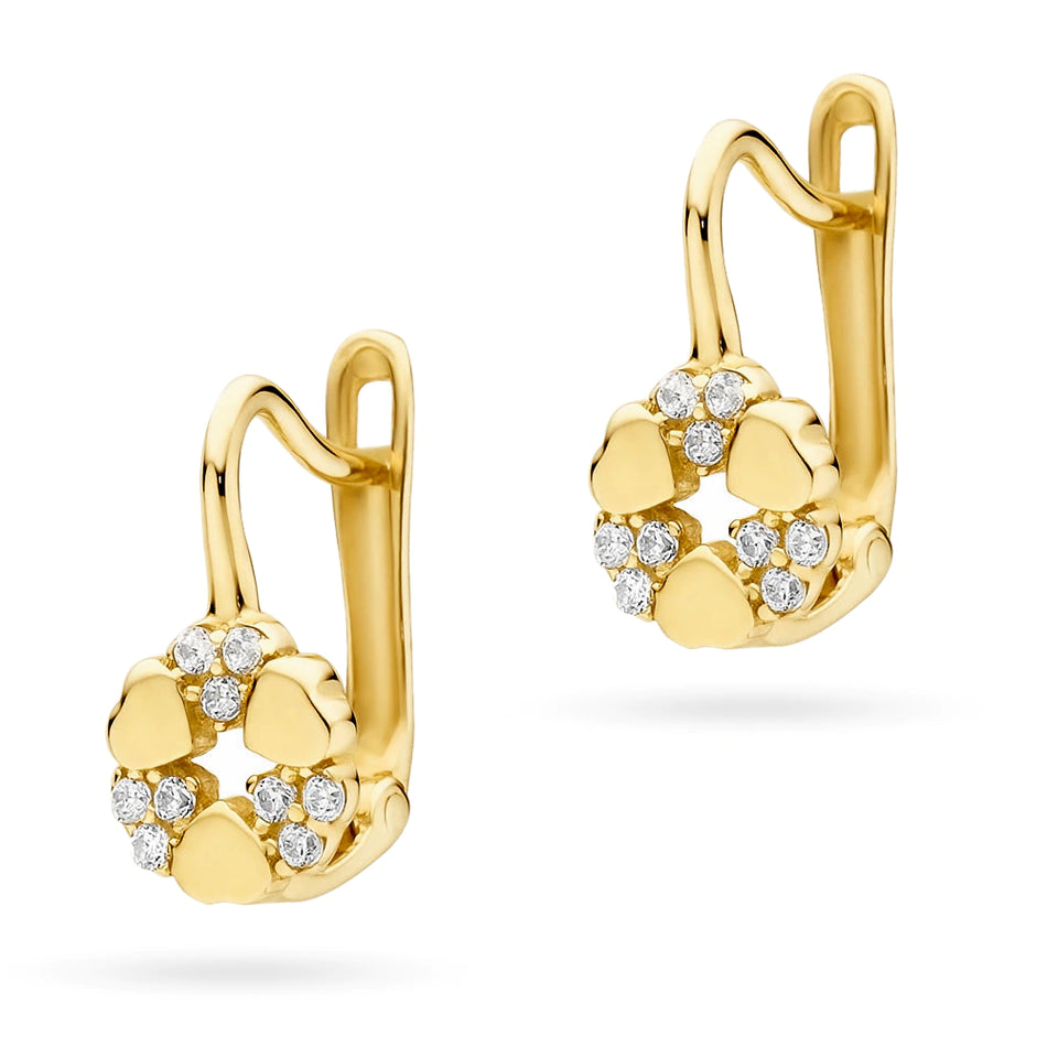 Children's Gold English Clasp Earrings with Zirconia