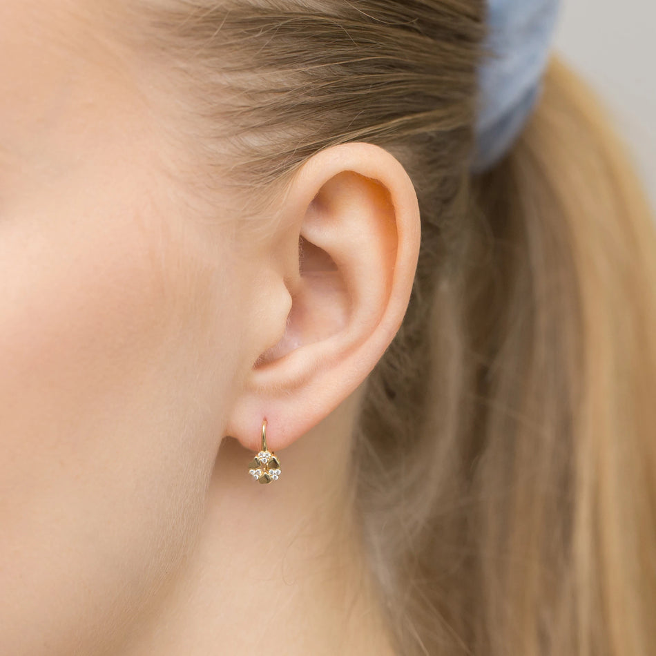 Children's Gold English Clasp Earrings with Zirconia