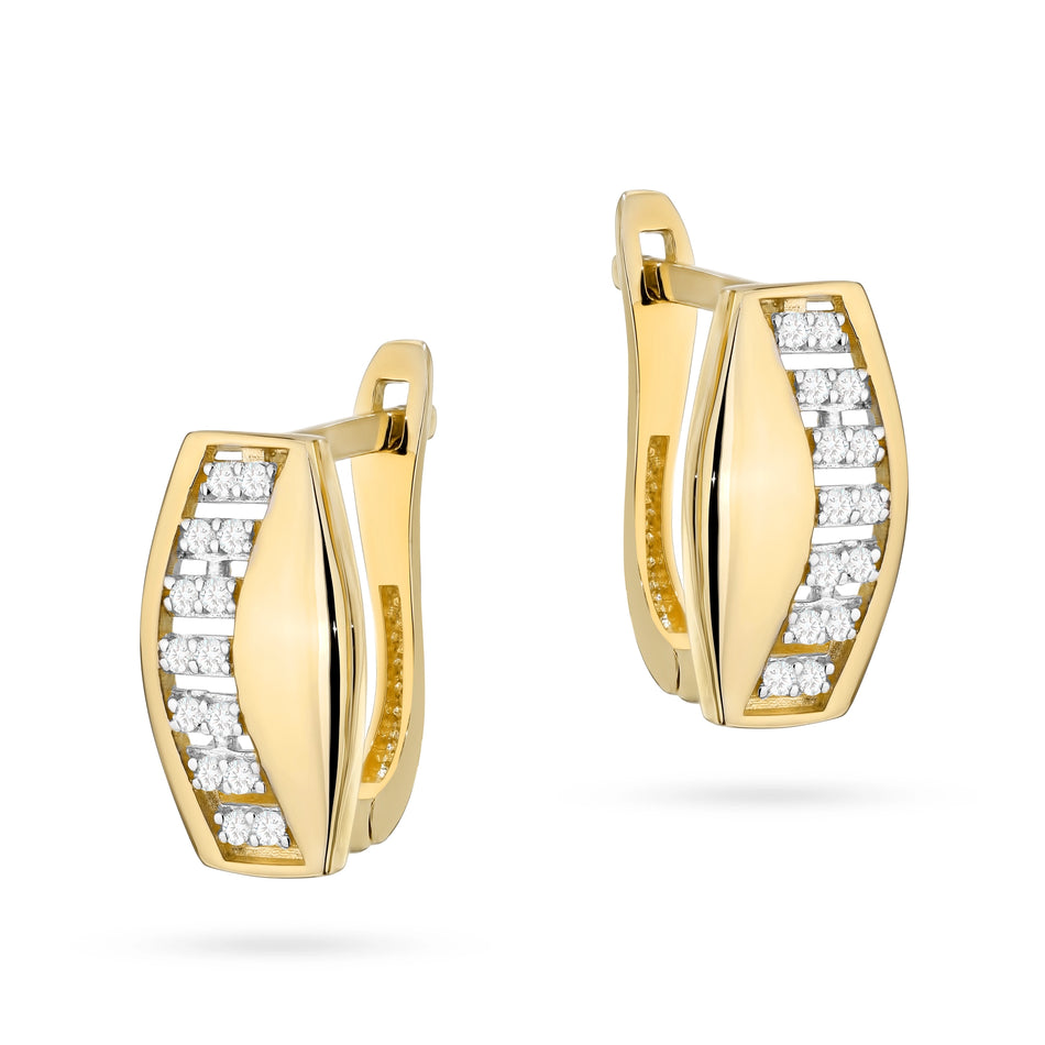 Gold English Clasp Earrings with Zirconia