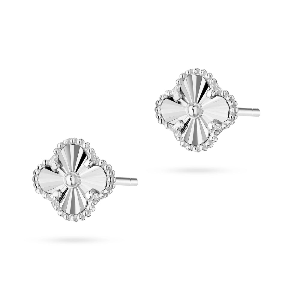 White Gold Stud Earrings Lucky
