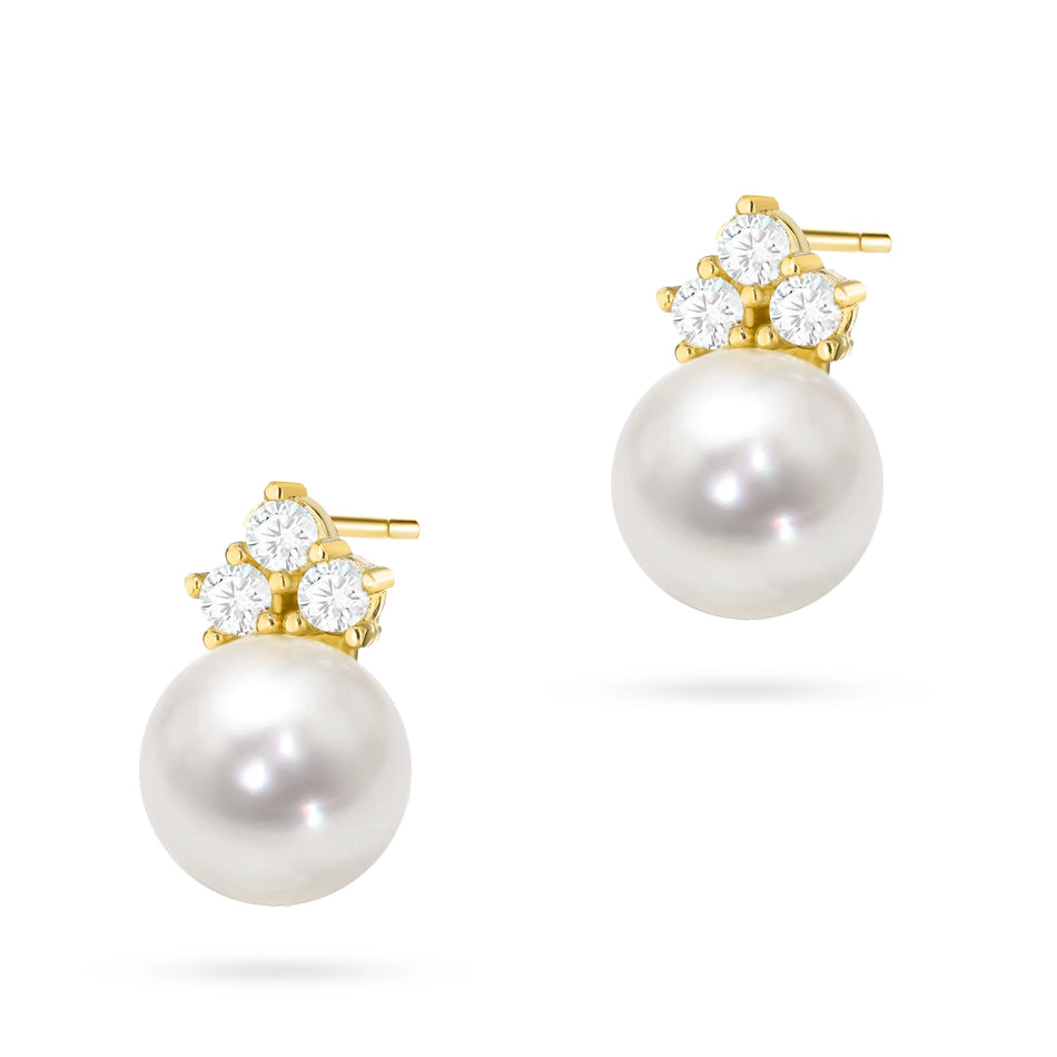 Gold Stud Earrings with Cultured Pearl