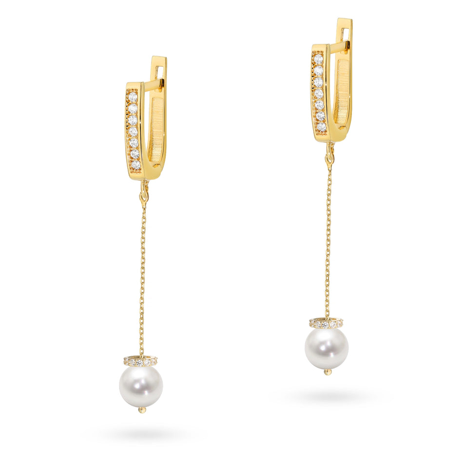 Gold English Clasp Earrings with Synthetic Pearl