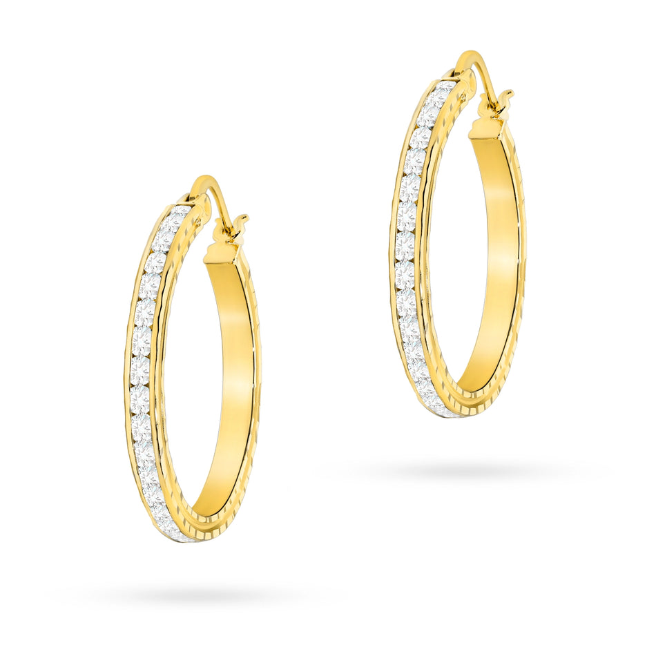 Gold English Clasp Earrings with Zirconia