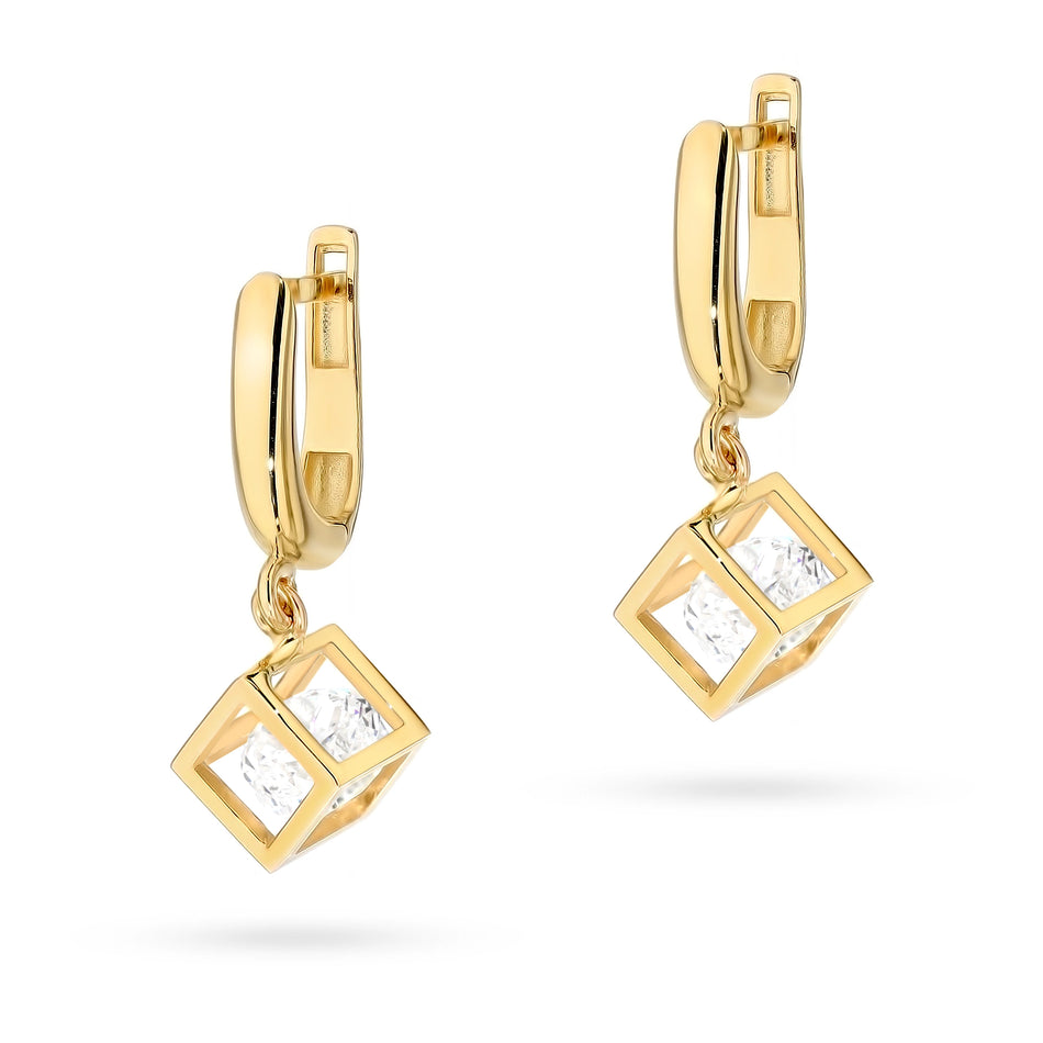 Gold English Clasp Earrings with Zirconia Geometric