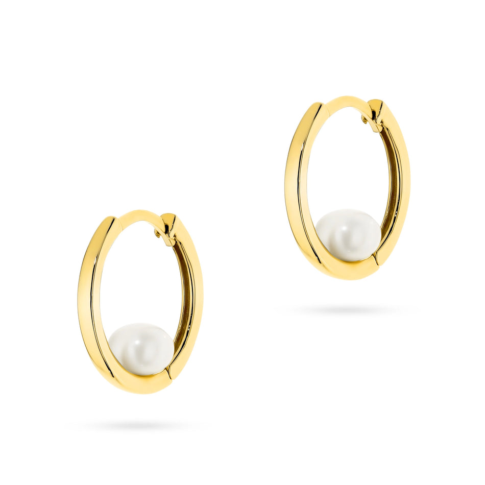 Gold English Clasp Earrings with Cultured Pearl