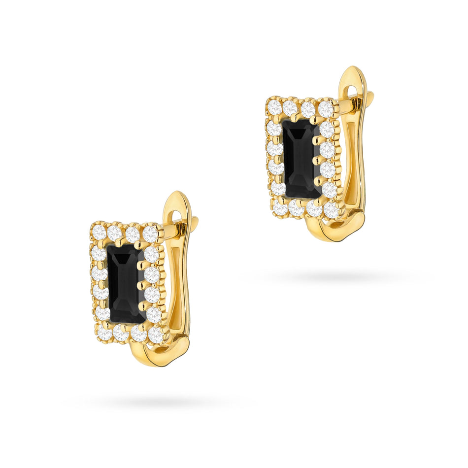 Gold English Clasp Earrings with Zirconia