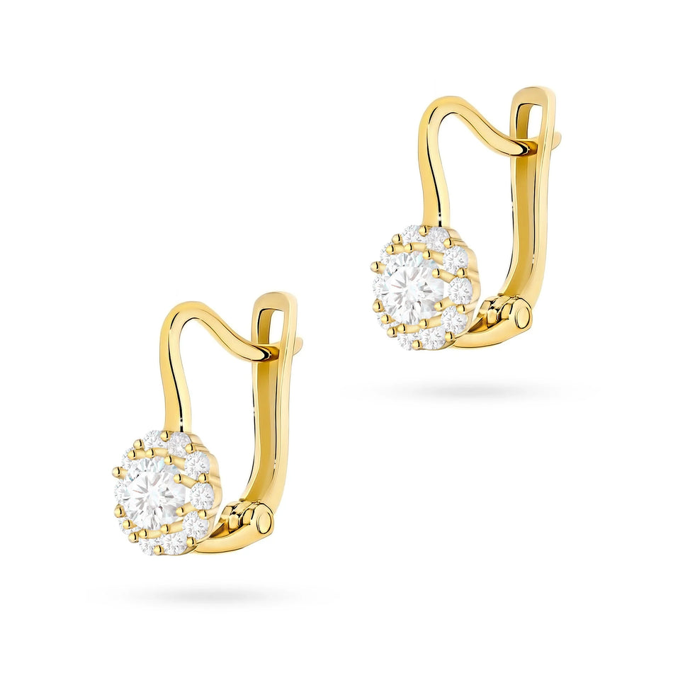 Children's Gold English Clasp Earrings with Zirconia