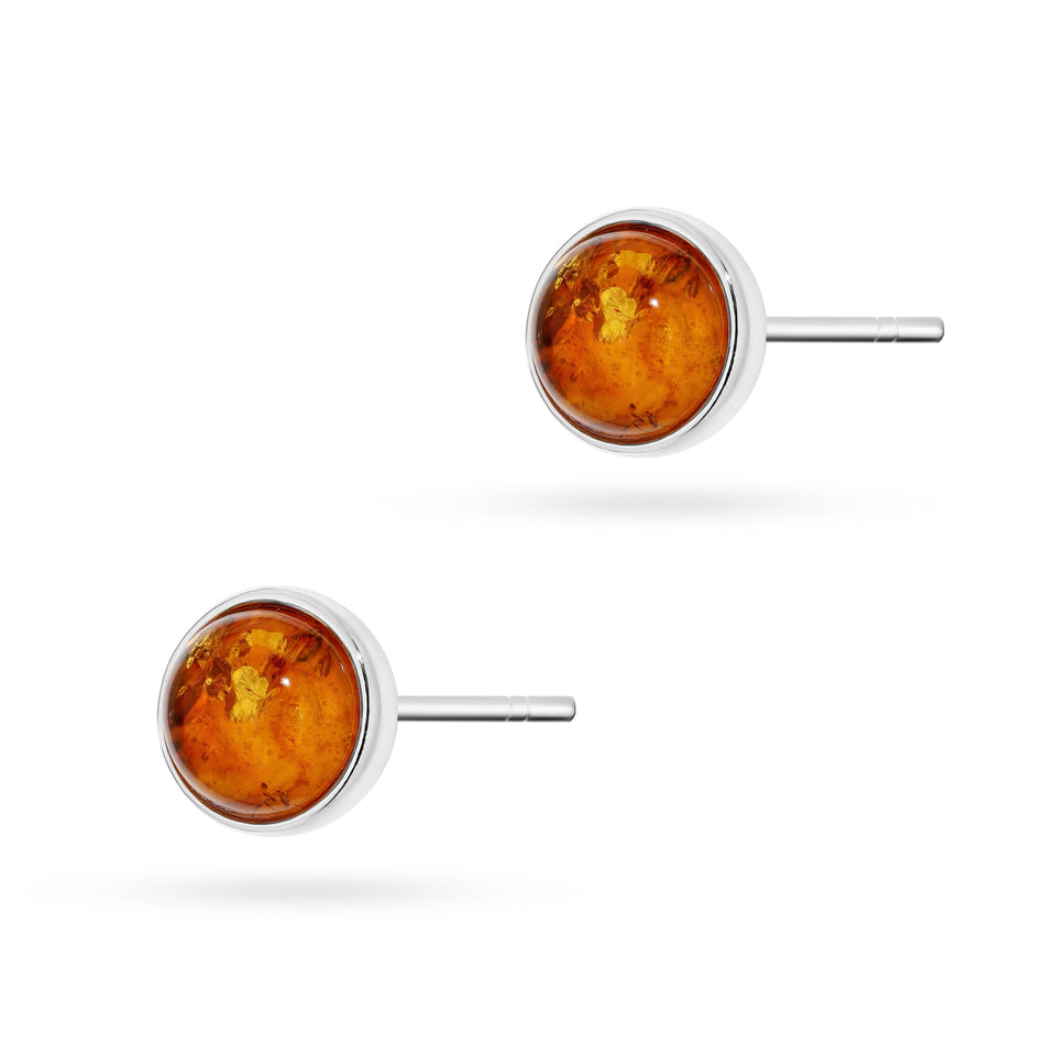 Silver Stud Earrings with Natural Amber