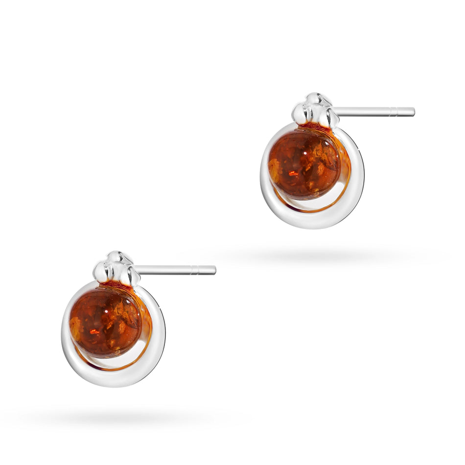 Silver Stud Earrings with Natural Amber Beads