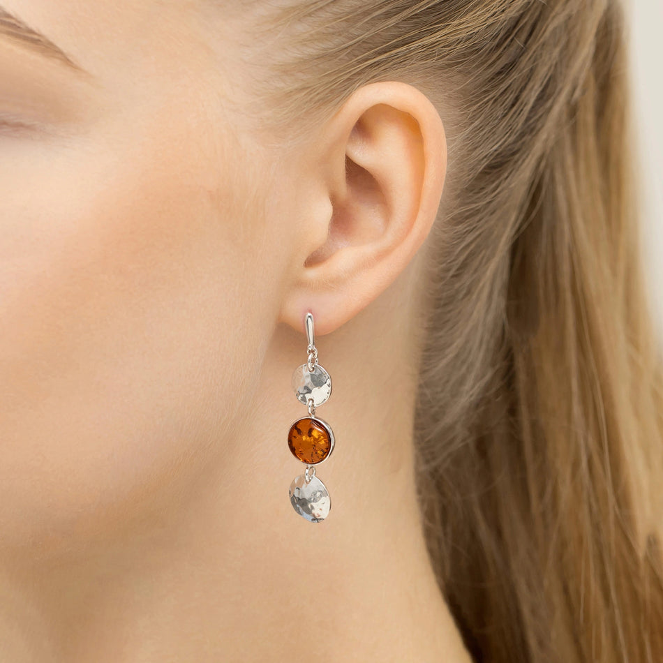 Silver Stud Earrings with Natural Amber