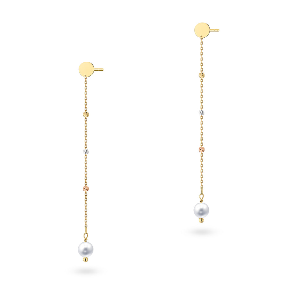 Two-color Gold Stud Earrings with Synthetic Pearl Beads
