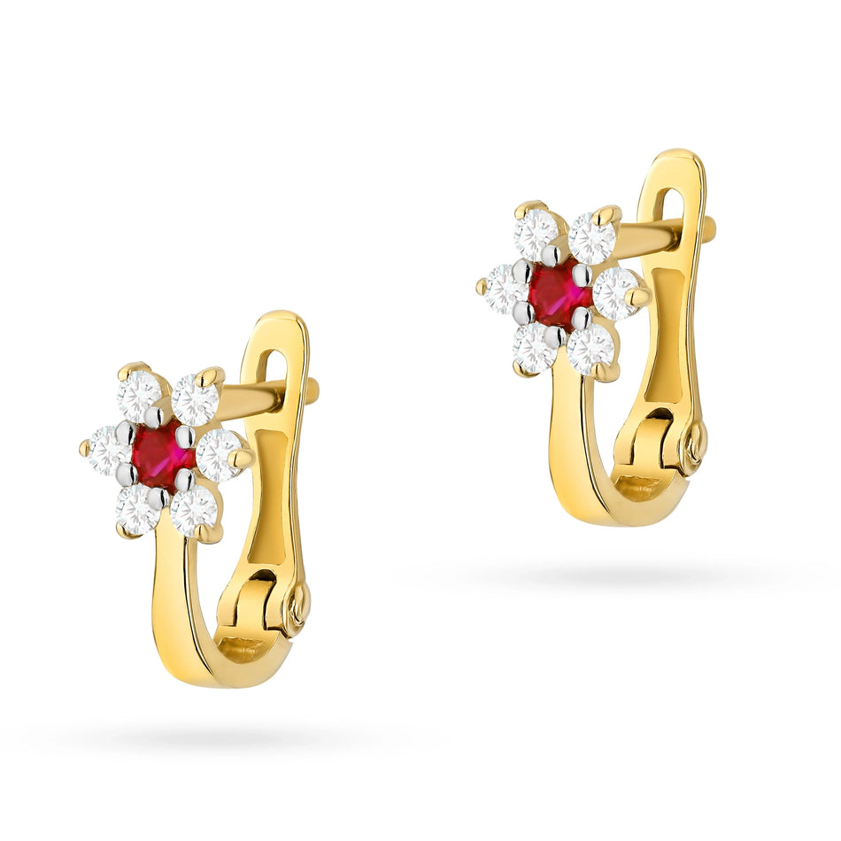 Children's Gold English Clasp Earrings with Zirconia