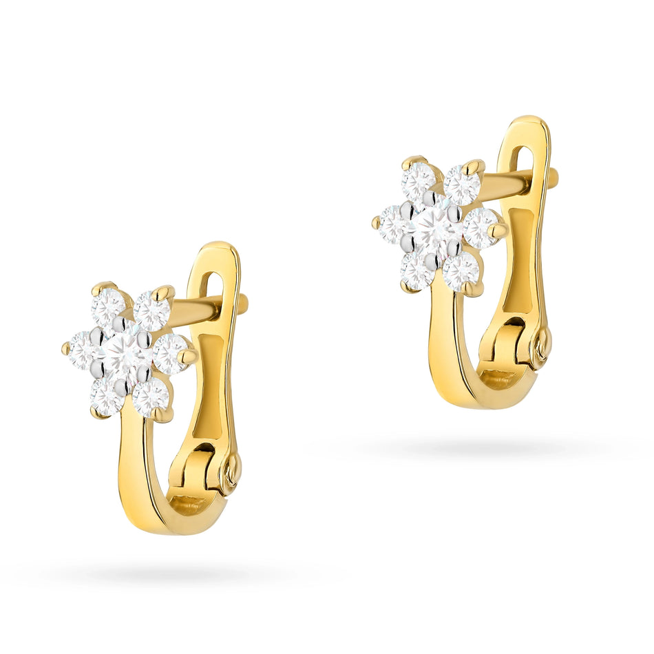 Children's Gold English Clasp Earrings with Zirconia