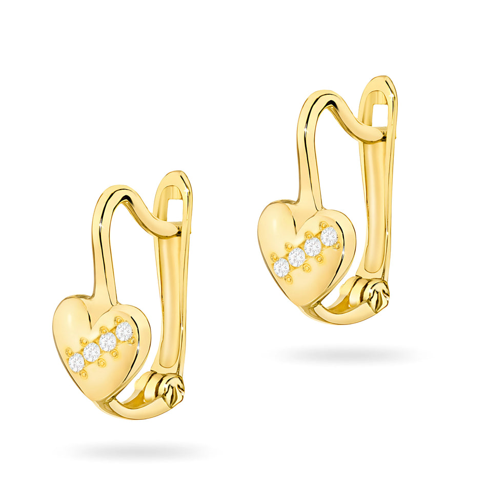 Children's Gold English Clasp Earrings with Zirconia