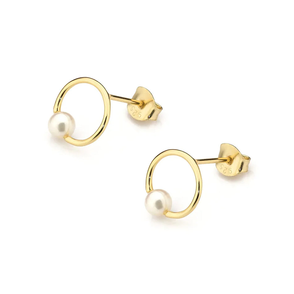 Gold-plated Silver Stud Earrings with Synthetic Pearl