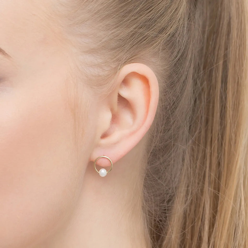 Gold-plated Silver Stud Earrings with Synthetic Pearl