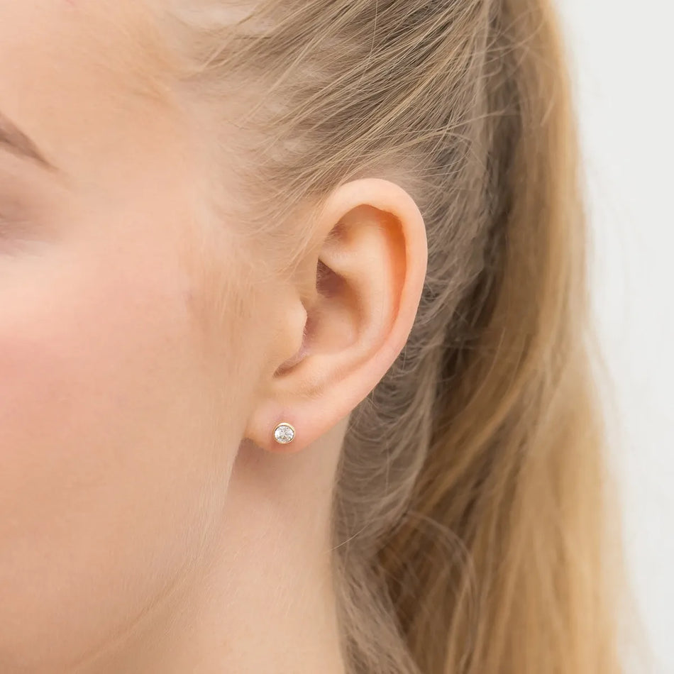 Gold Stud Earrings with Zirconia