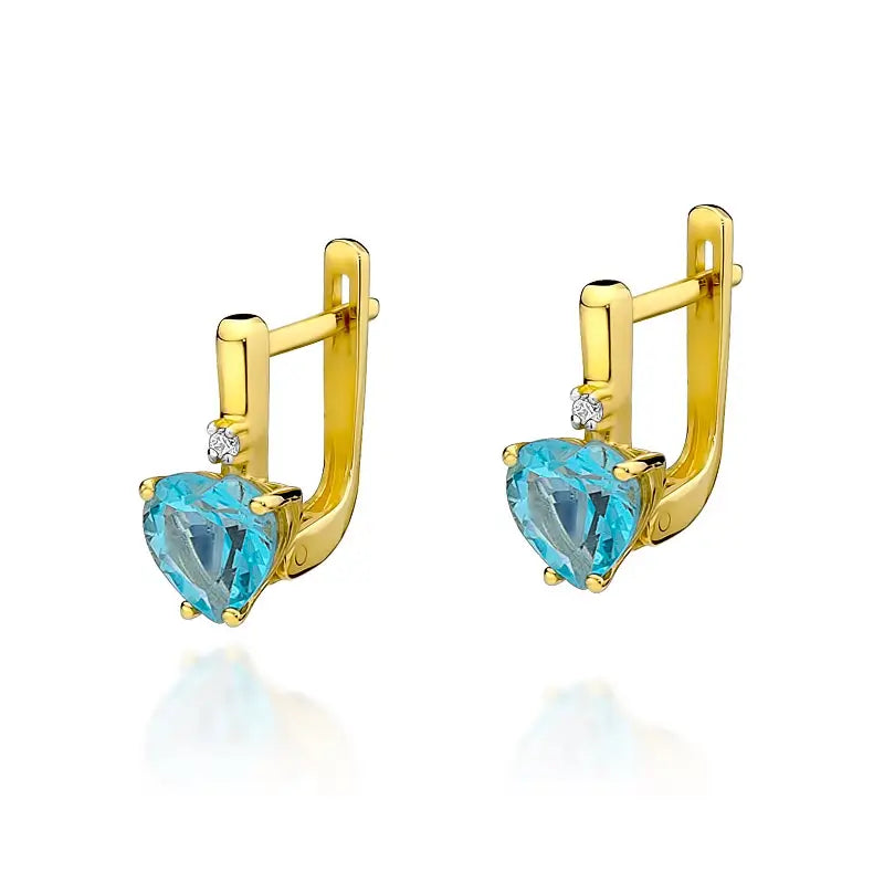 Gold Earrings with 1.20ct Heart-shaped Topaz and Diamonds