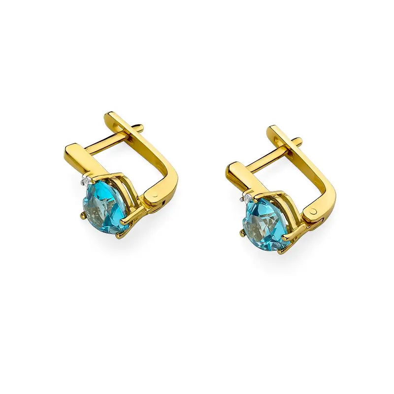 Gold Earrings with 1.20ct Heart-shaped Topaz and Diamonds