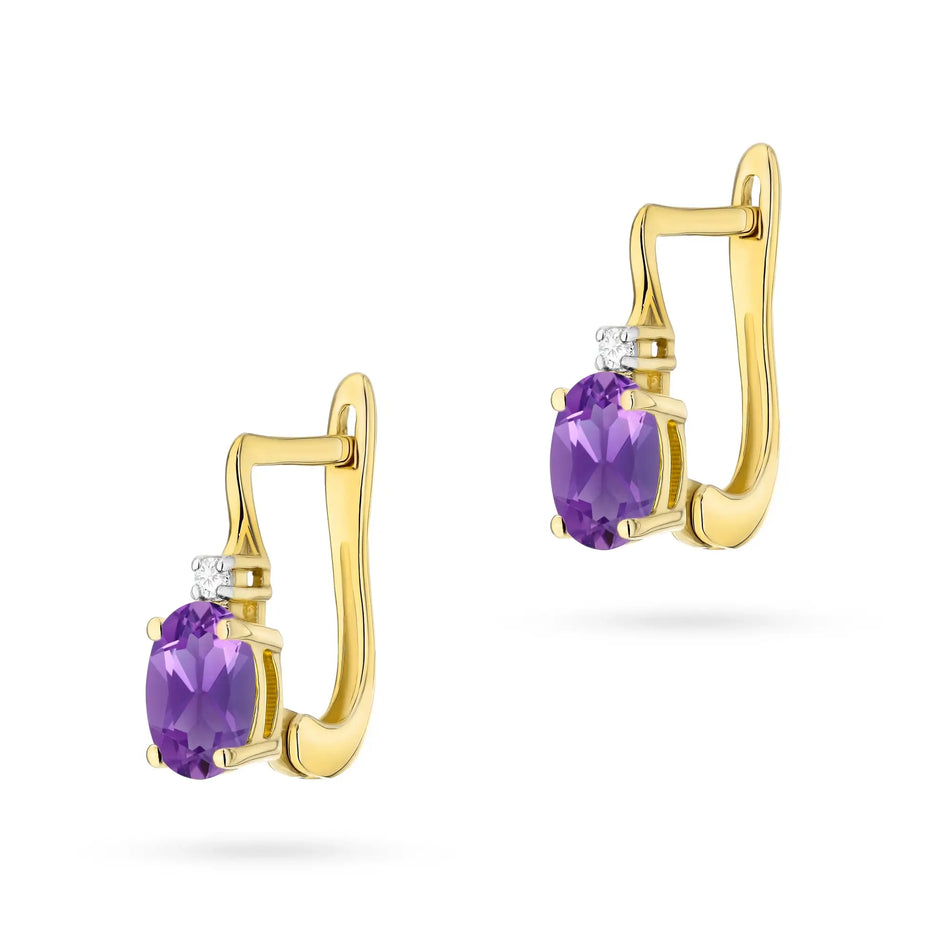 Gold Earrings with 0.40ct Amethyst and Diamonds