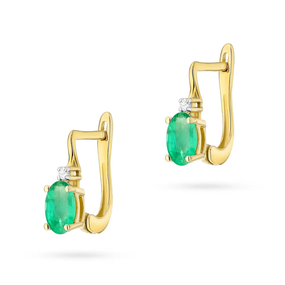 Gold Earrings with 0.40ct Emerald and Diamonds