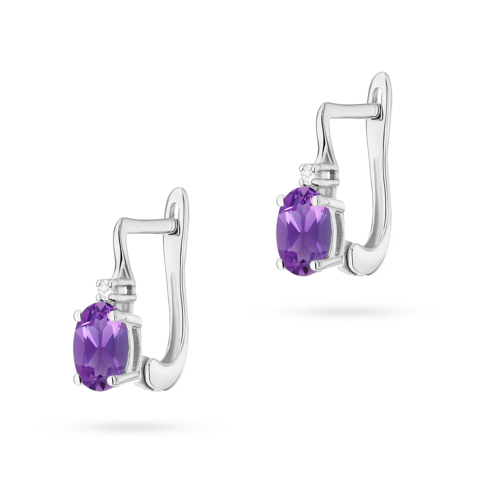 Gold Earrings with 0.40ct Amethyst and Diamonds