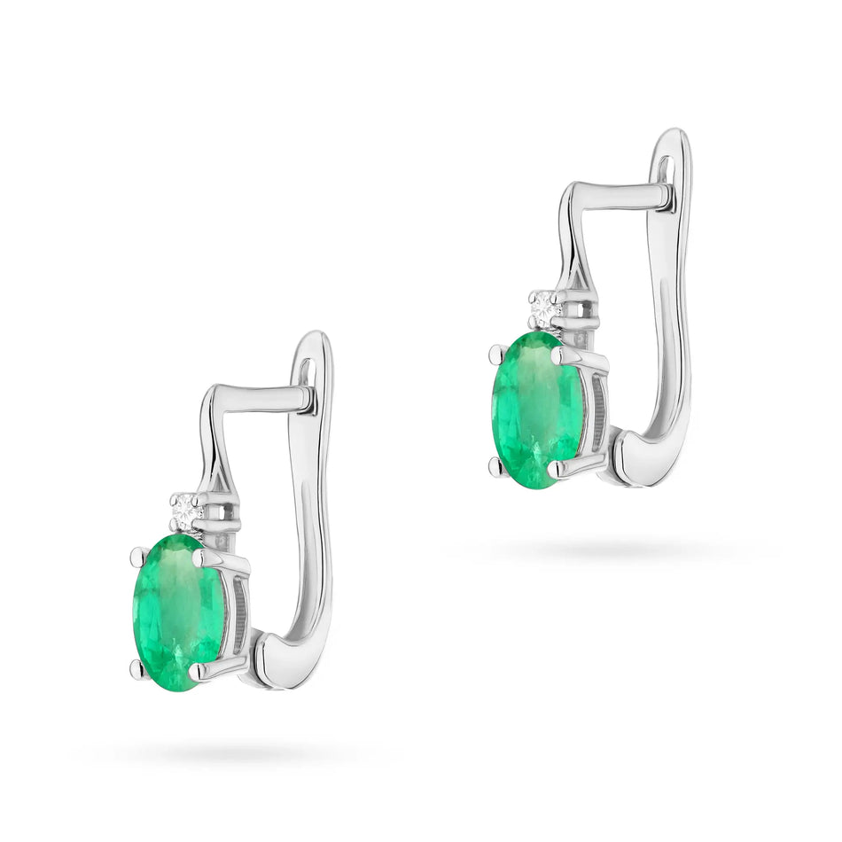 Gold Earrings with 0.40ct Emerald and Diamonds