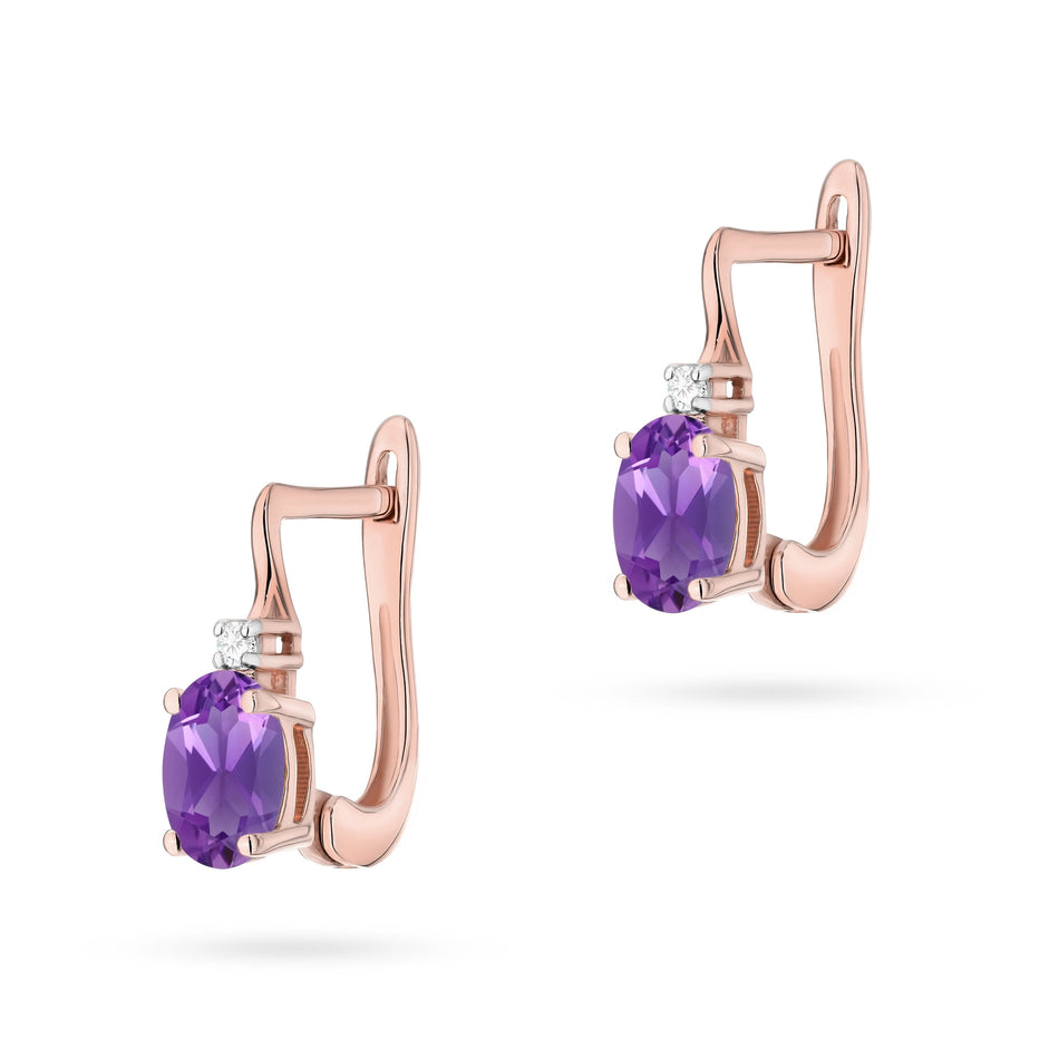 Gold Earrings with 0.40ct Amethyst and Diamonds