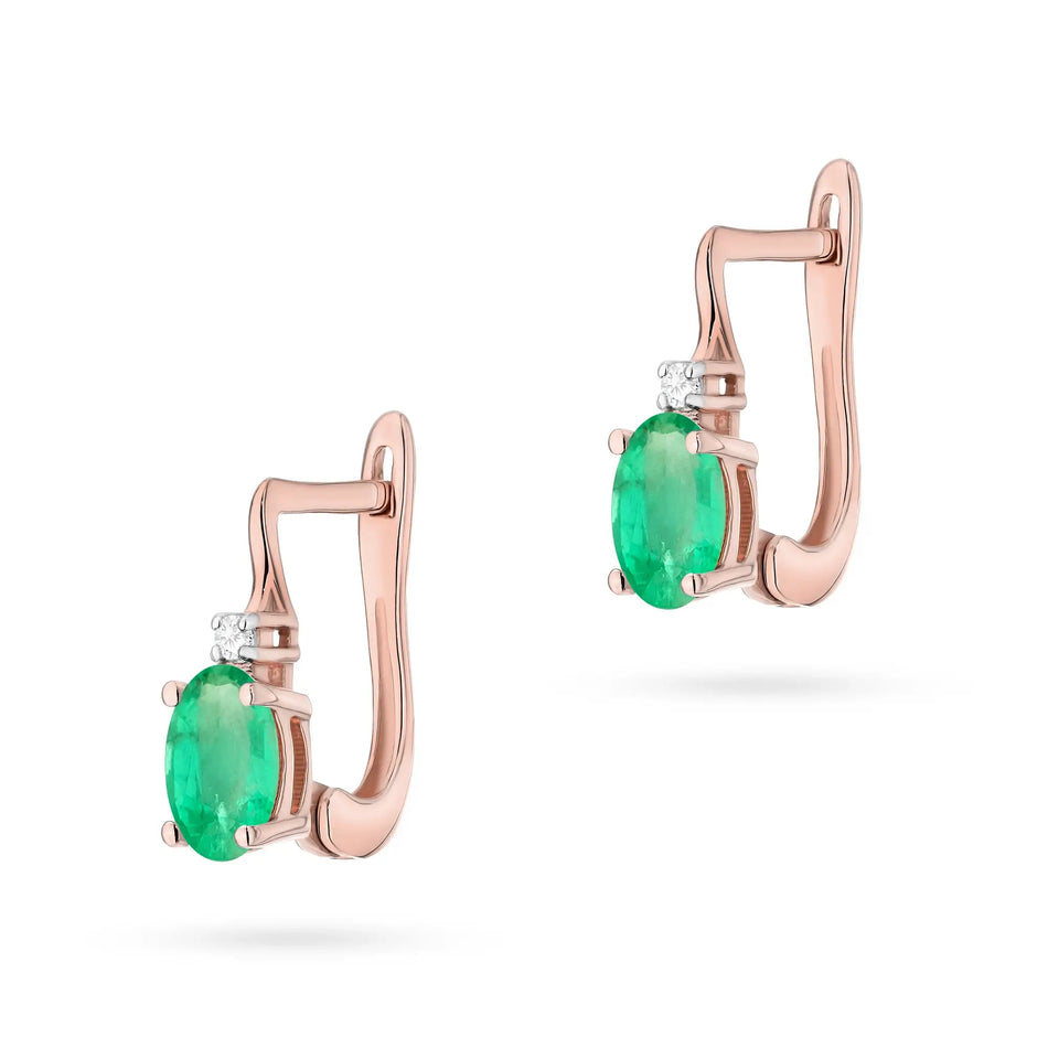 Gold Earrings with 0.40ct Emerald and Diamonds