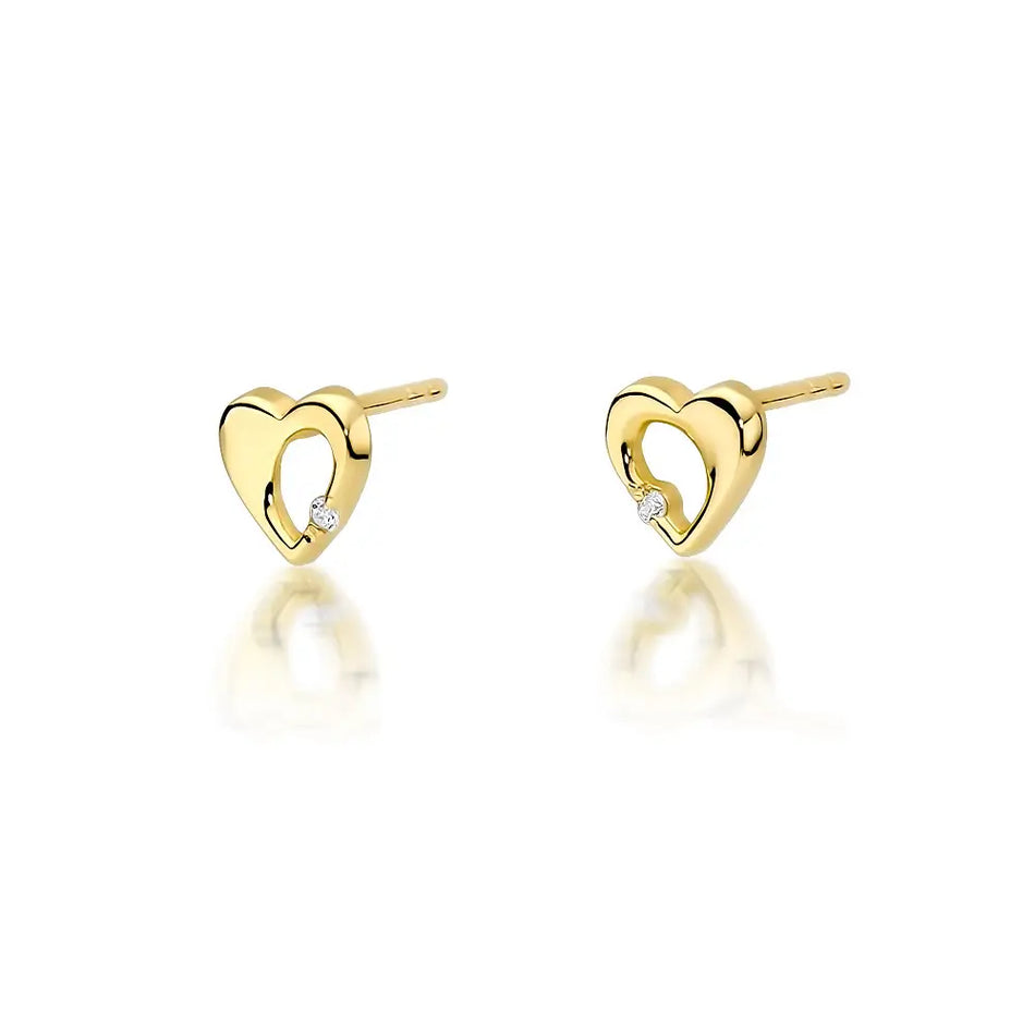 Gold Earrings with Diamonds Hearts