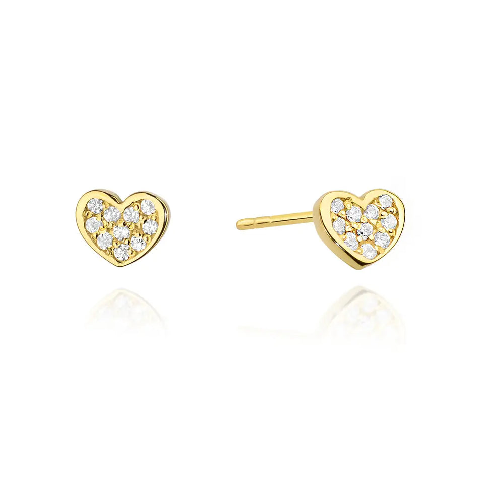 Gold Earrings with Diamonds Hearts