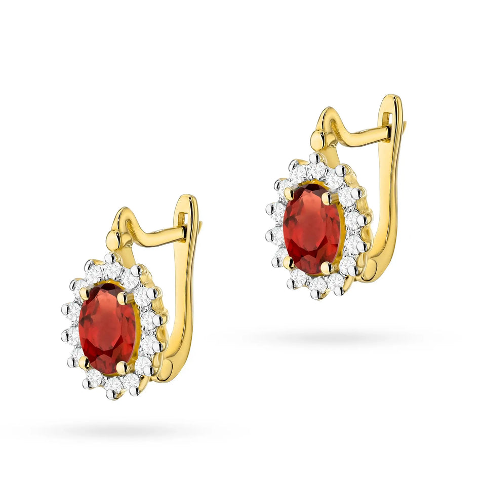 Gold earrings with diamonds and garnets marquise with English clasp