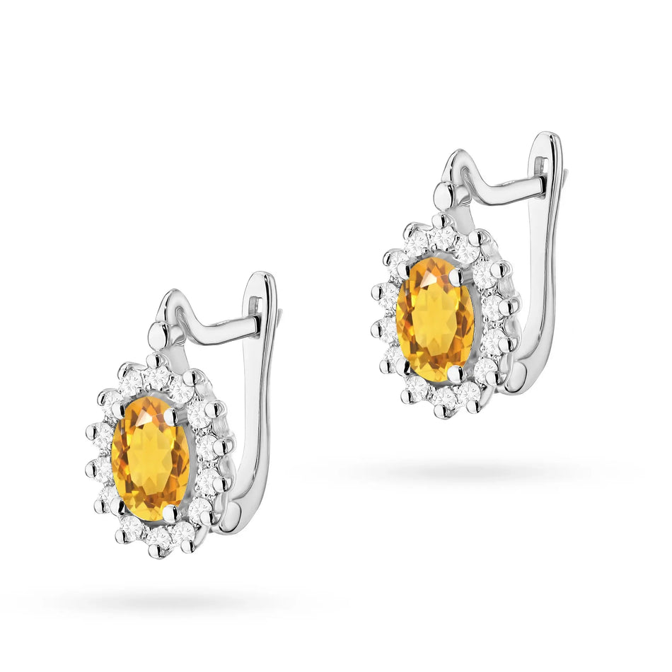 Gold earrings with diamonds and citrines marquise with English clasp