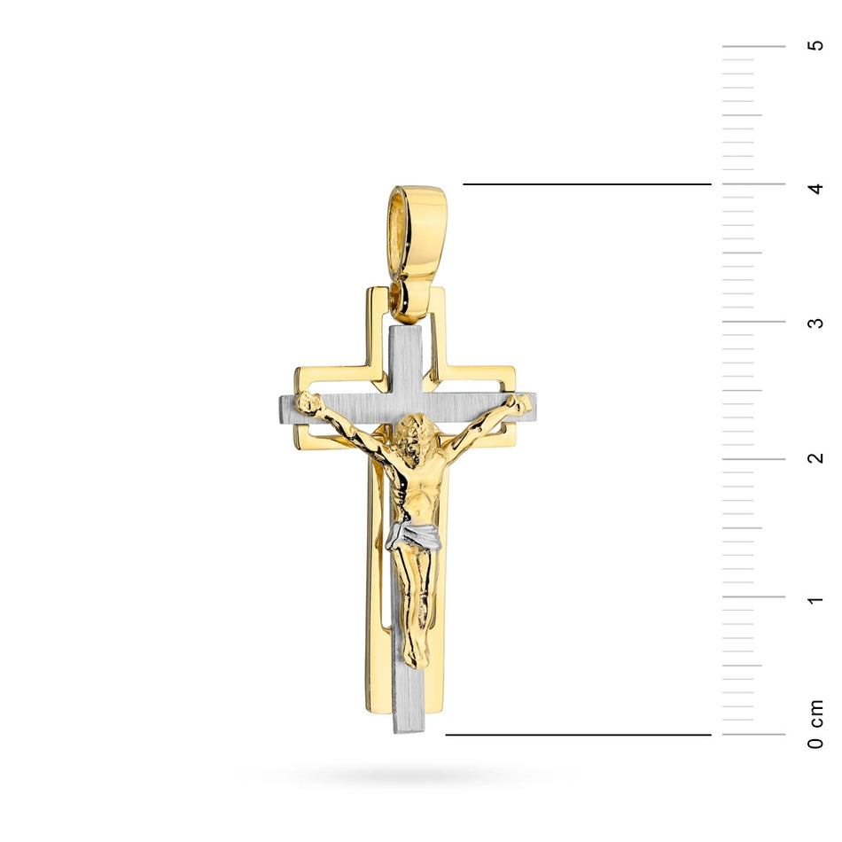 Two-color Gold Cross Pendant with Jesus Christ