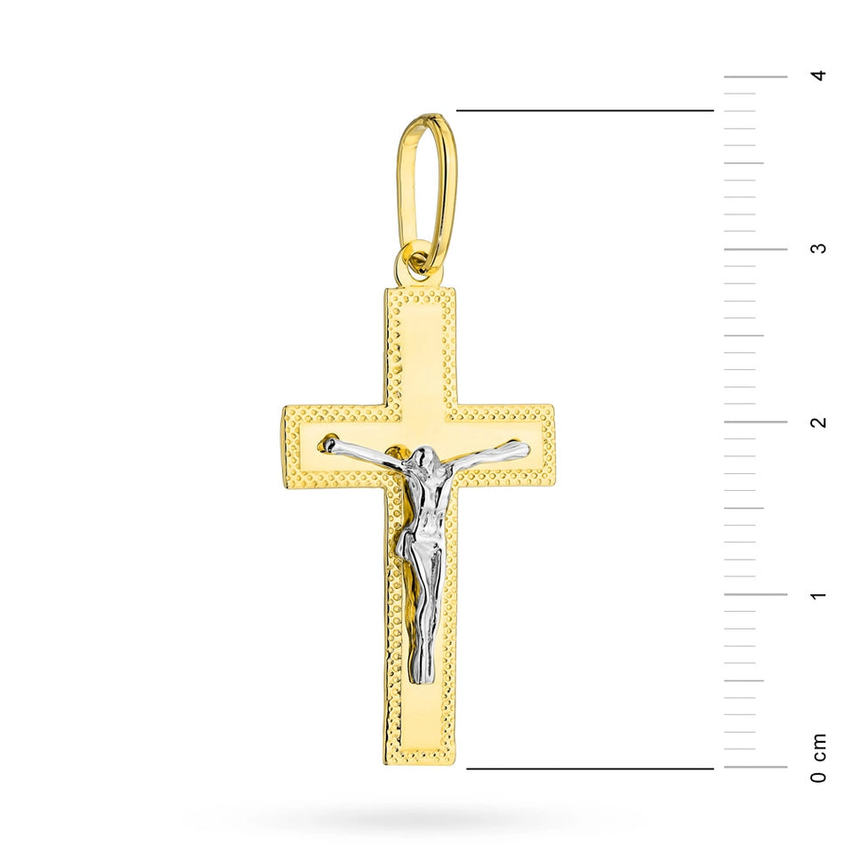 Two-color Gold Cross Pendant with Jesus Christ