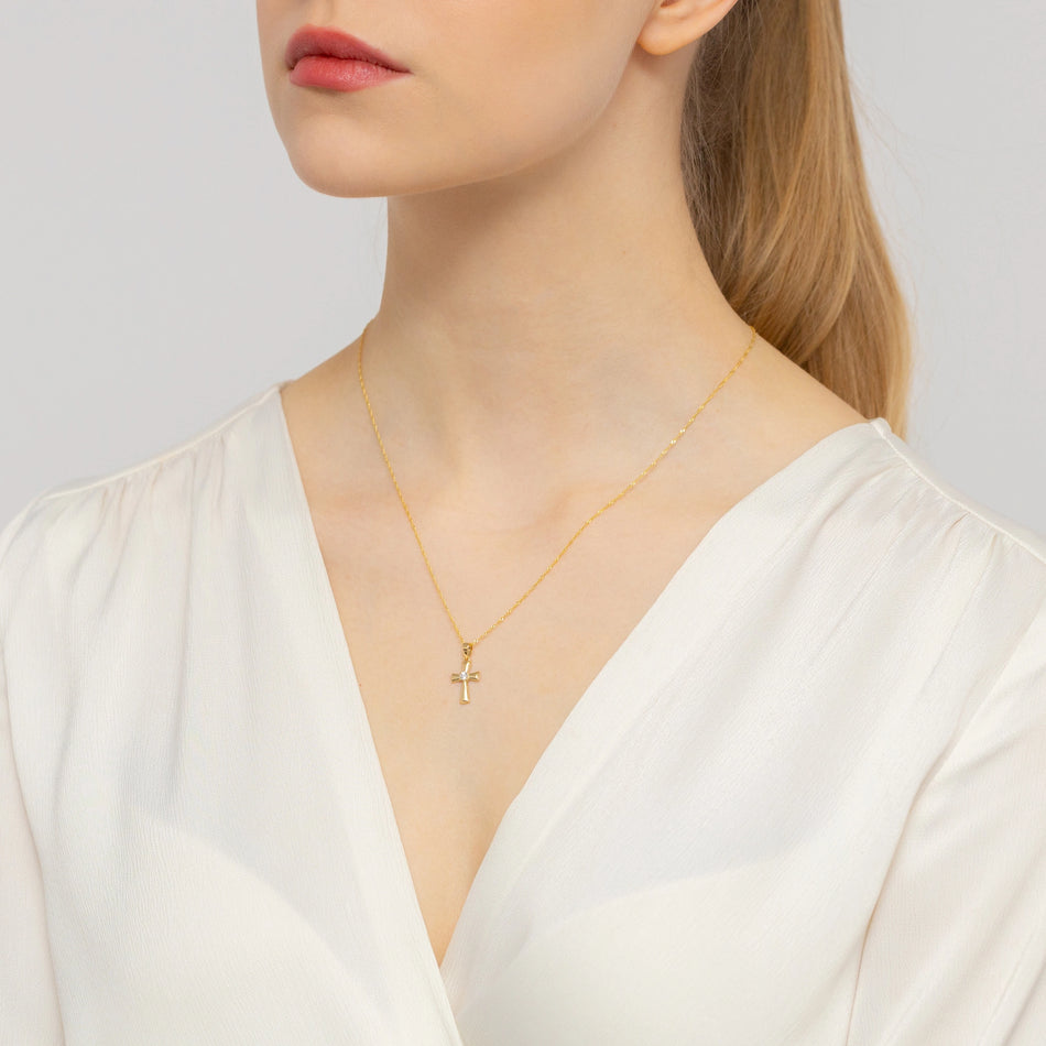 Gold Cross Pendant with Zirconia