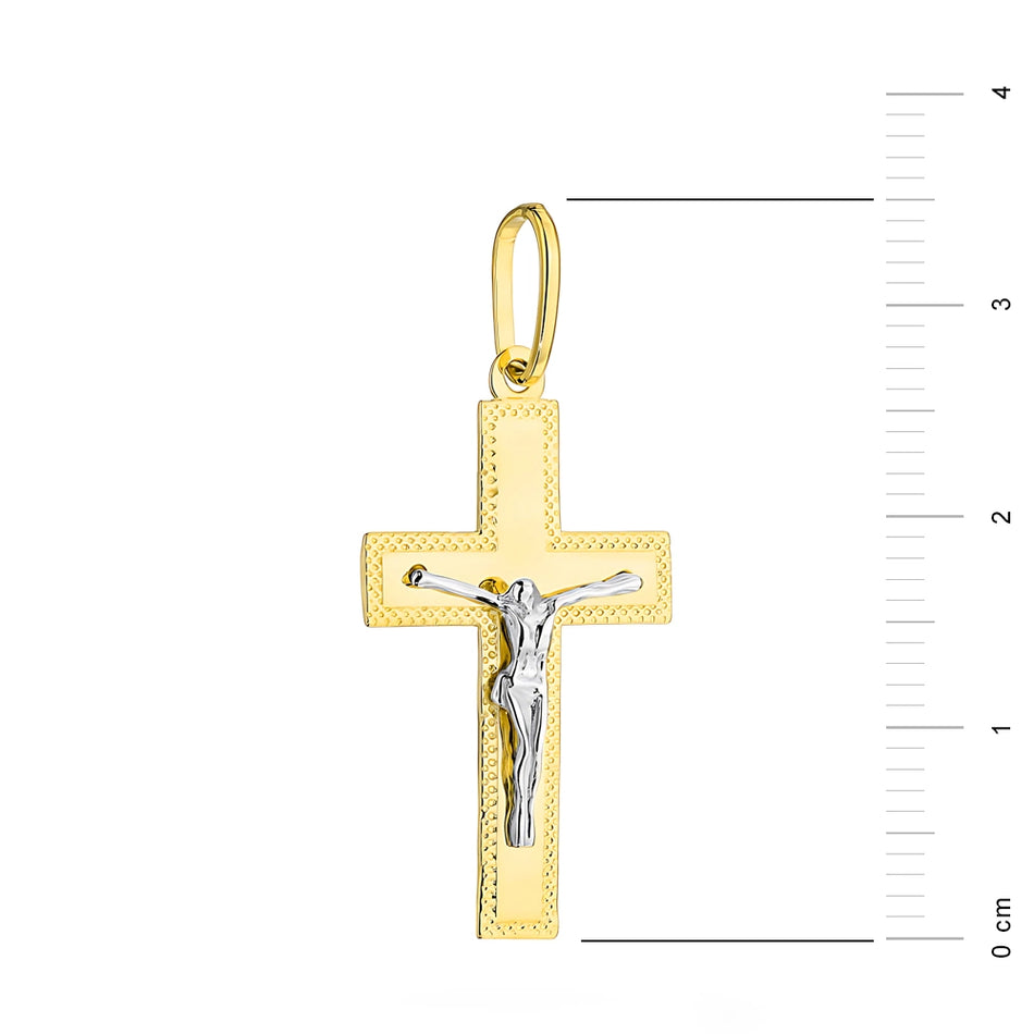 Two-color Gold Cross Pendant with Jesus Christ